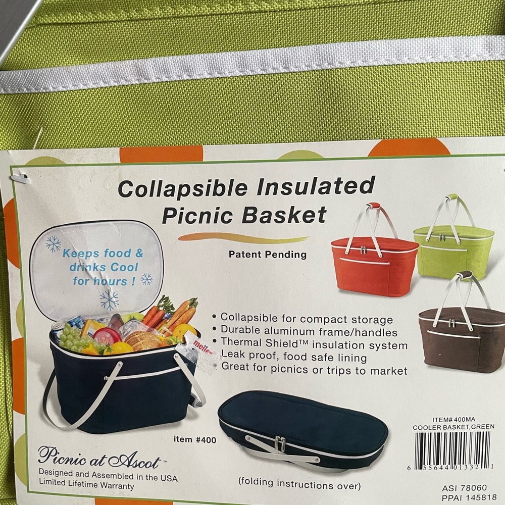 Lime Green Insulated Picnic Basket - Picture 4 of 4
